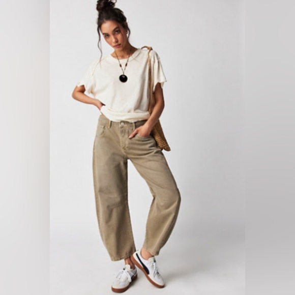 We The Free Denim - We The Free Mid Rise Barrel Jeans Size 29 Regular in Taupe Khaki Brown